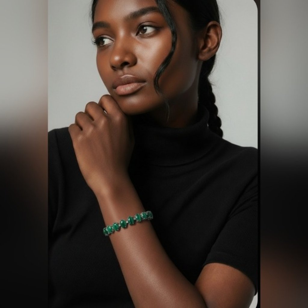 925 Sterling Silver Bracelet 7 With Natural Malachite Gemstone 195$